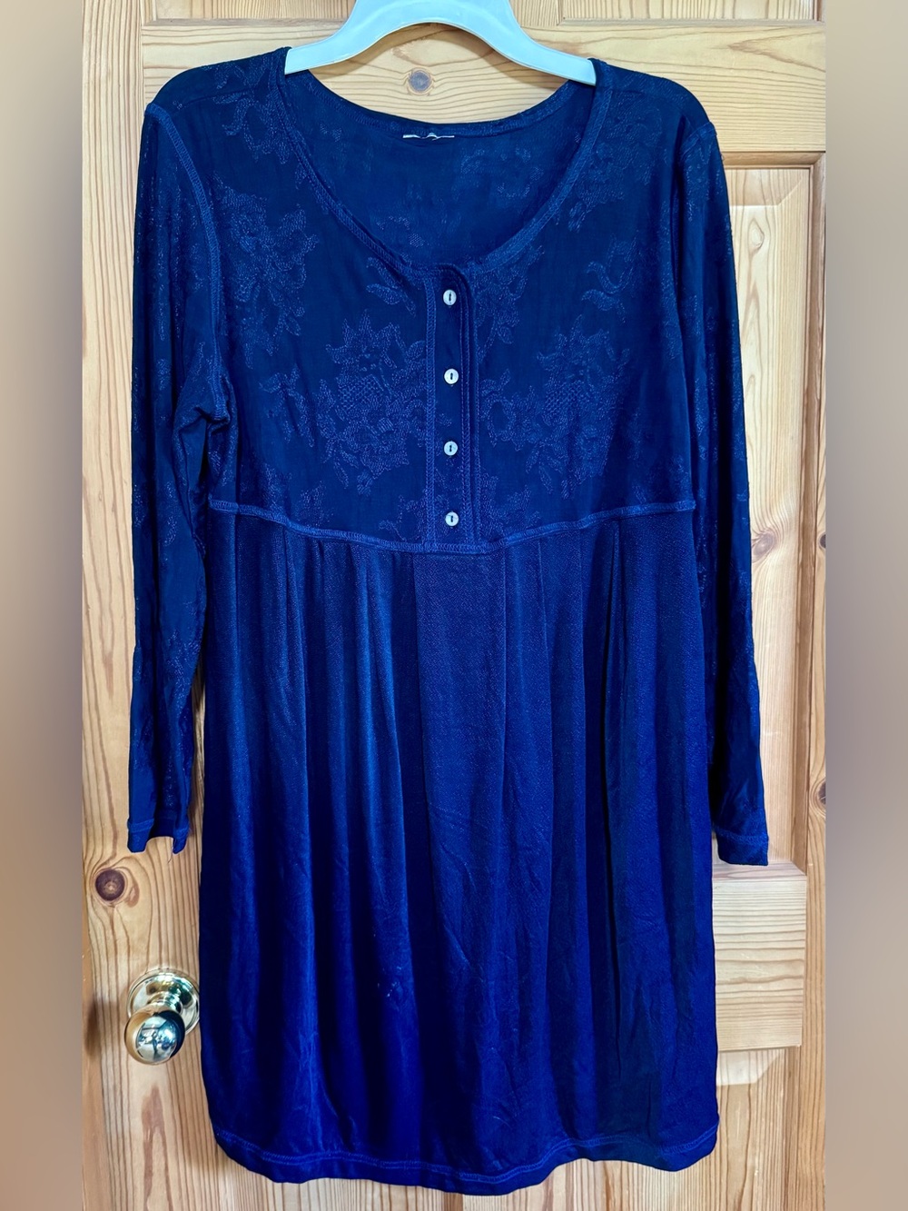 Navy Long-Sleeve Women's Maternity Tunic with Button Detail